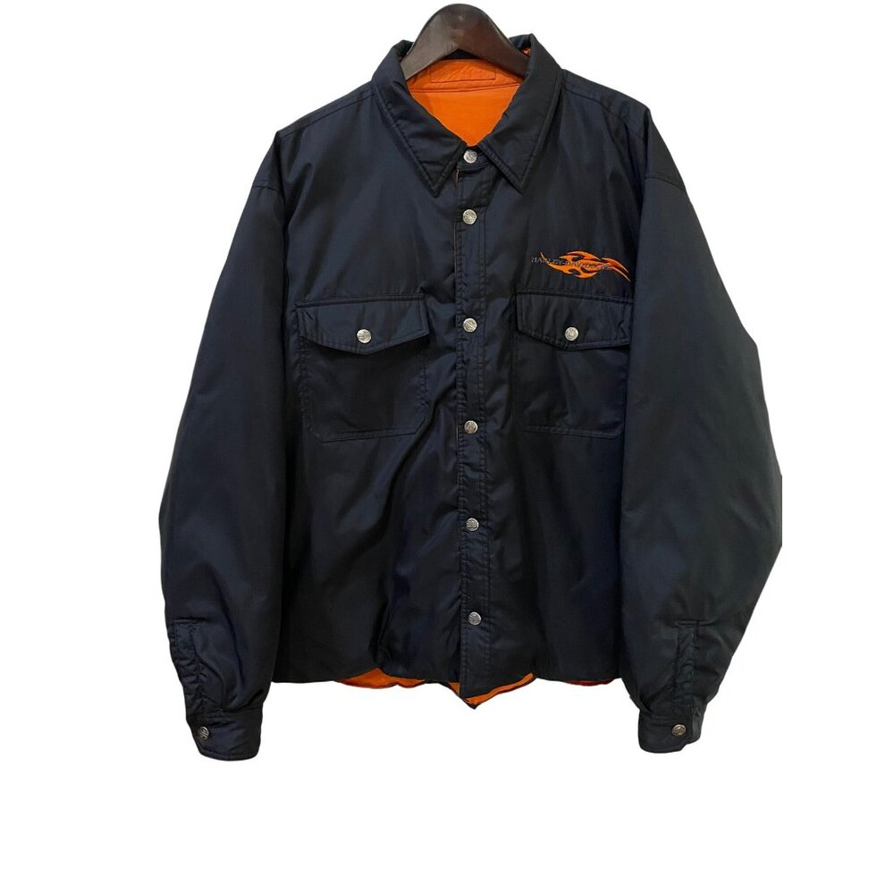 Harley-Davidson Reversible Black & Orange Jacket Mens Size 22L XL Snap Closure E